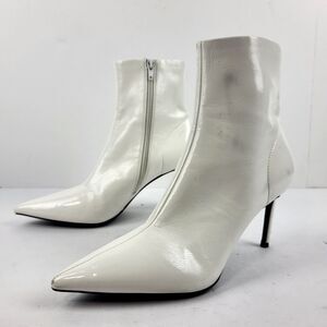 Jeffrey Campbell Daring White Vegan Patent Leather Pointy Toe Boots 9.5